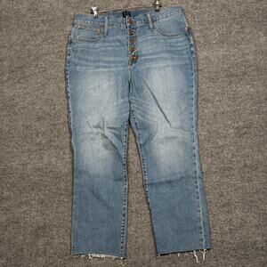 New J.Crew  Size 34 Essential Straight Jeans Blue Button Fly Raw Hem High Rise